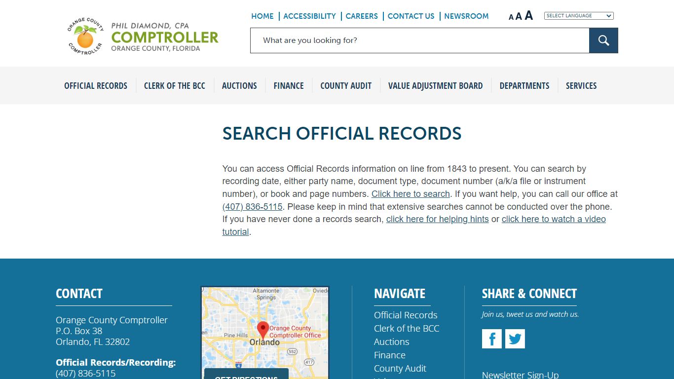 SEARCH OFFICIAL RECORDS - Phil Diamond - Orange County Comptroller